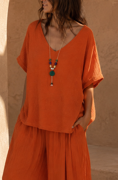 Alanna Crinkle Necklace Top Rust