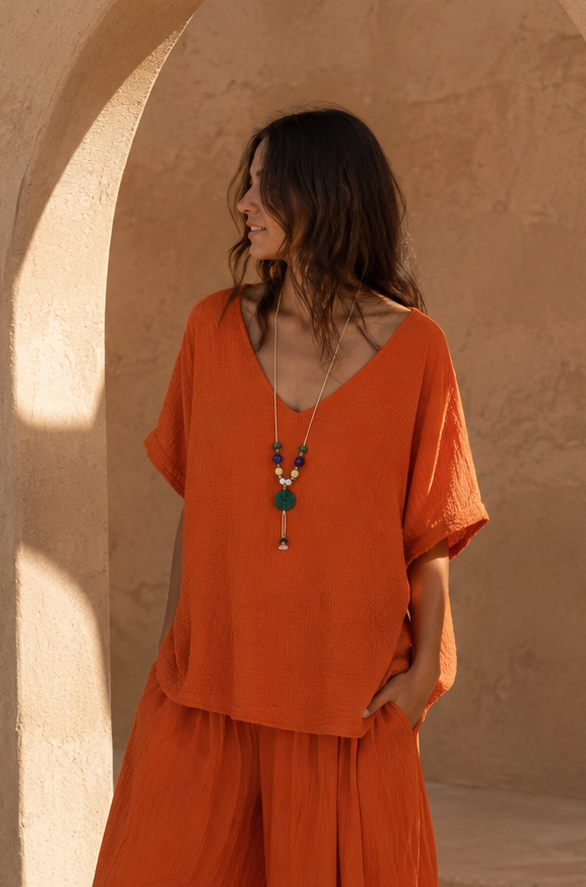 Alanna Crinkle Necklace Top Rust