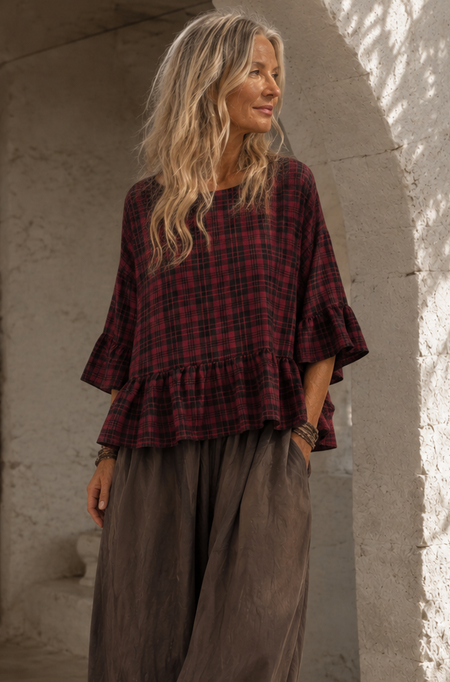 Riva Tartan Tiered Top Cherry