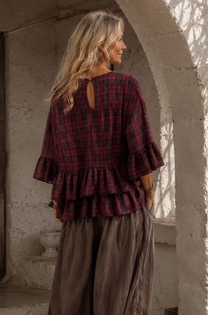 Riva Tartan Tiered Top Cherry