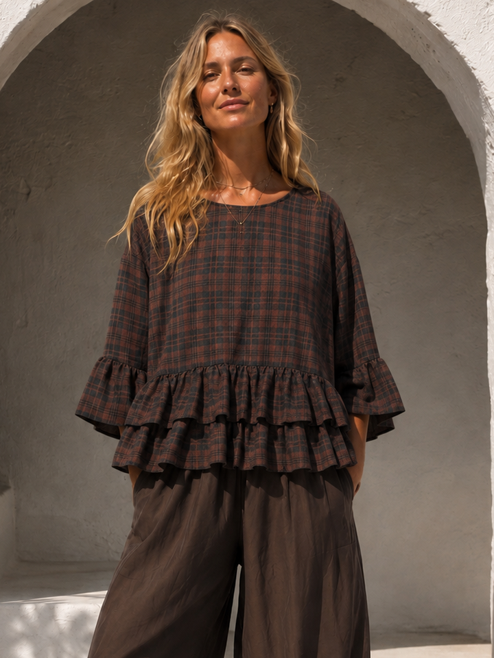 Riva Tartan Tiered Top Chocolate