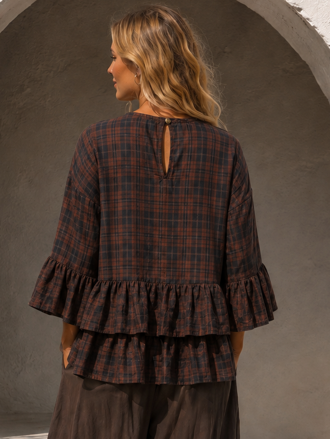 Riva Tartan Tiered Top Chocolate