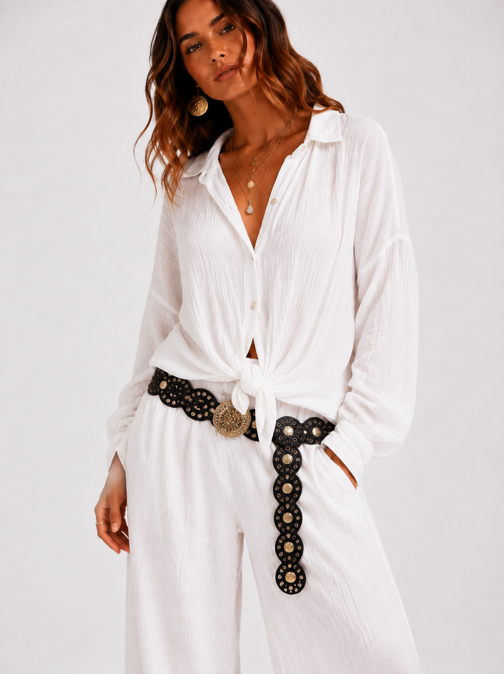 Florence Crinkle Tie Shirt White