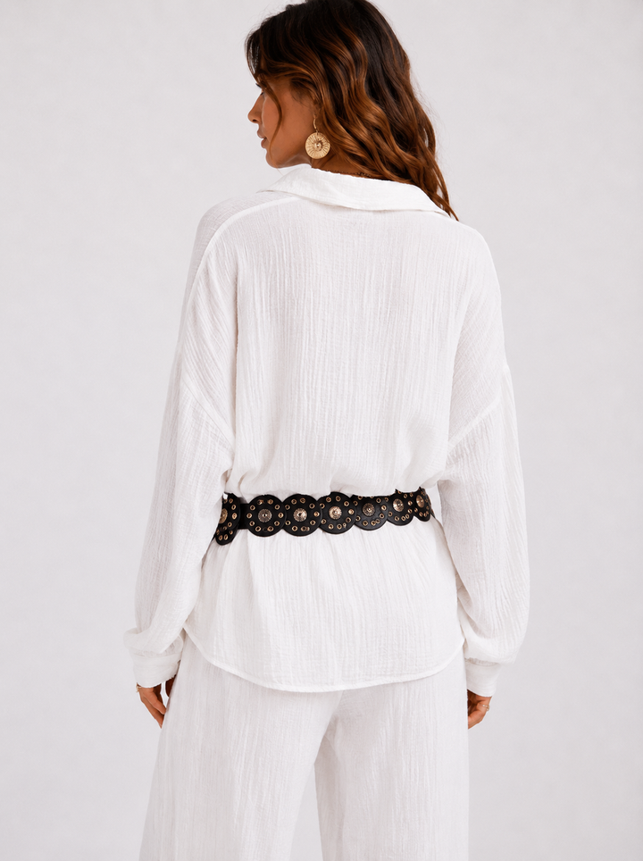 Florence Crinkle Tie Shirt White