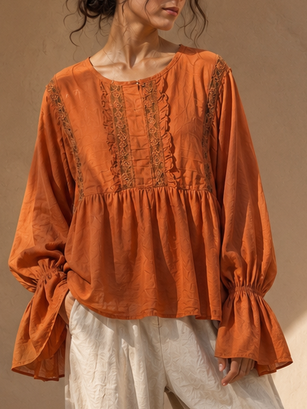 Rowena Boho Lace Detail Top Rust