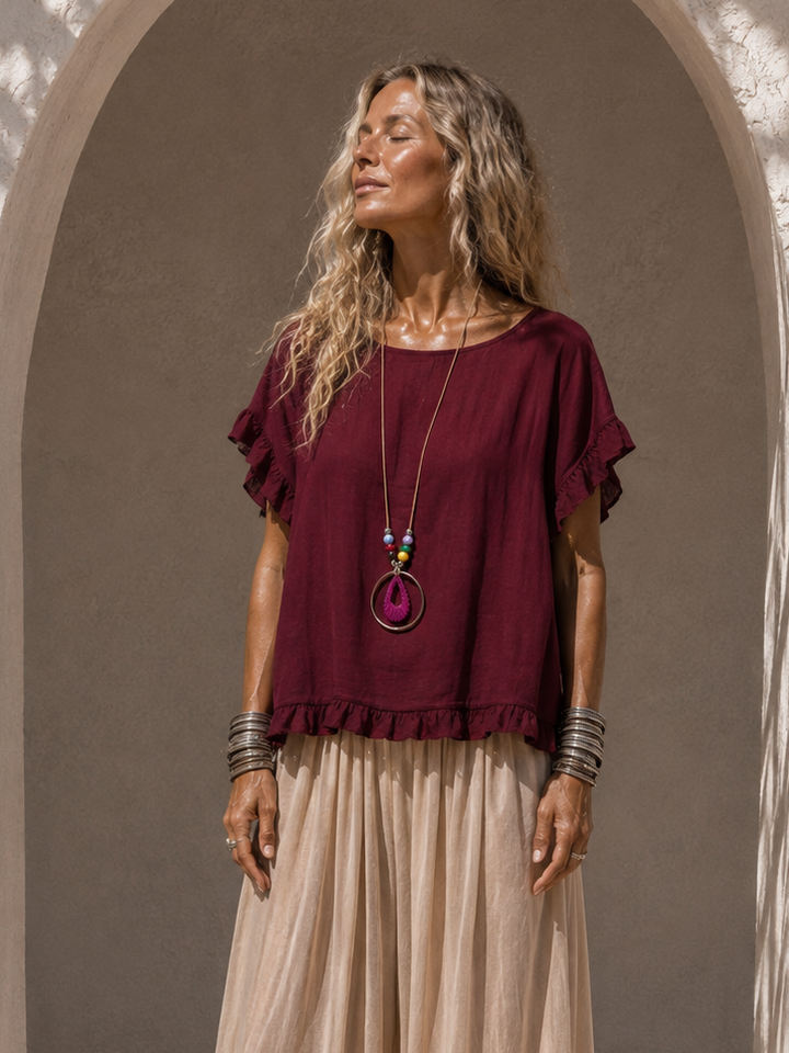 Ayla Frill Necklace Top Burgundy