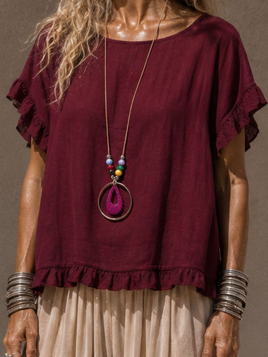 Ayla Frill Necklace Top Burgundy