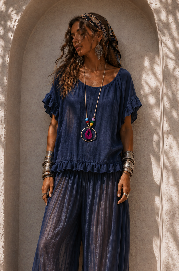 Ayla Frill Necklace Top Navy
