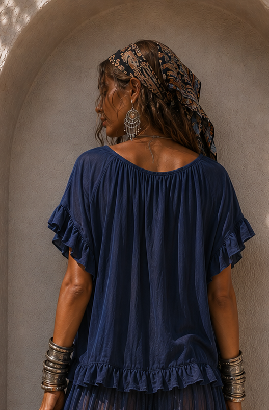Ayla Frill Necklace Top Navy
