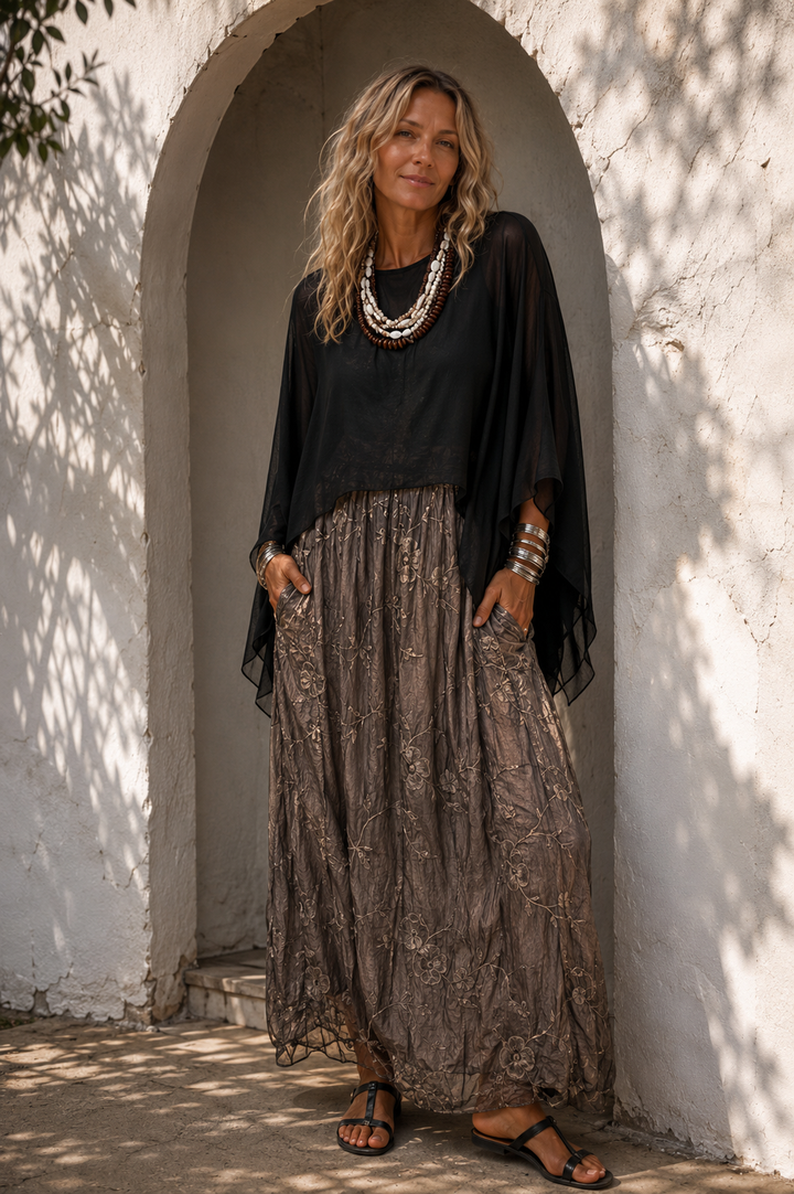 Georgette Sequin Skirt Dark Mocha