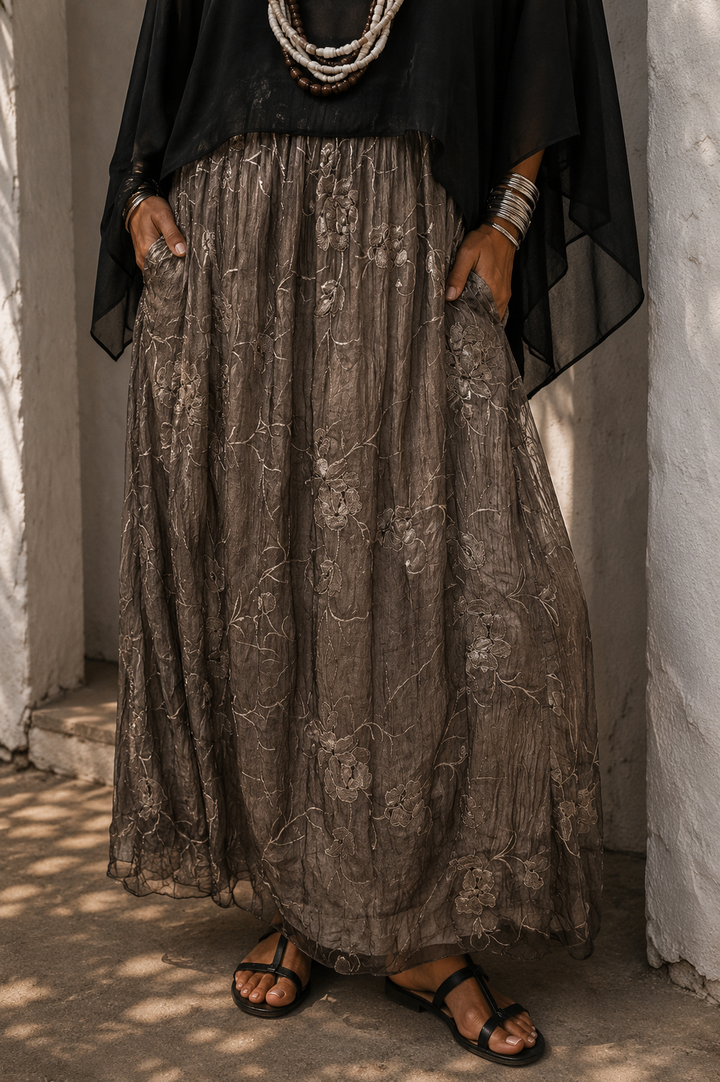 Georgette Sequin Skirt Dark Mocha