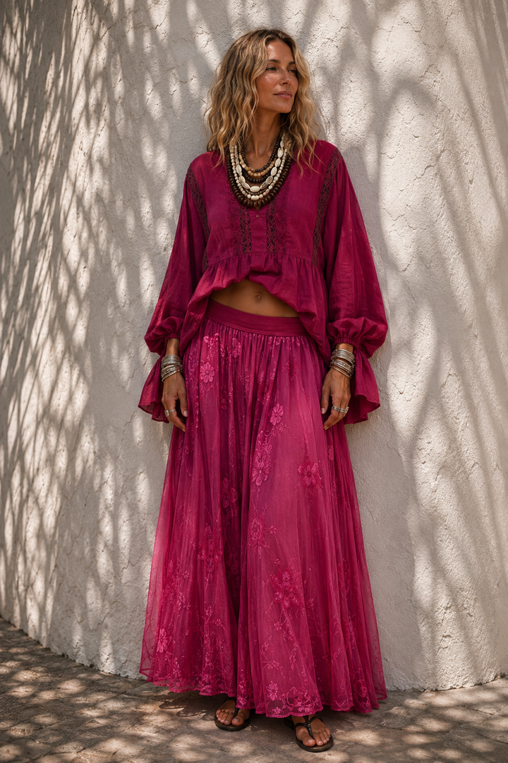 Georgette Sequin Skirt Cranberry