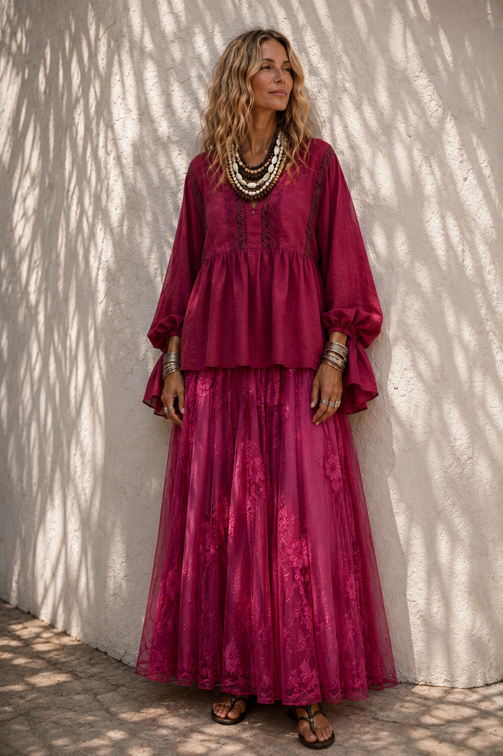 Georgette Sequin Skirt Cranberry