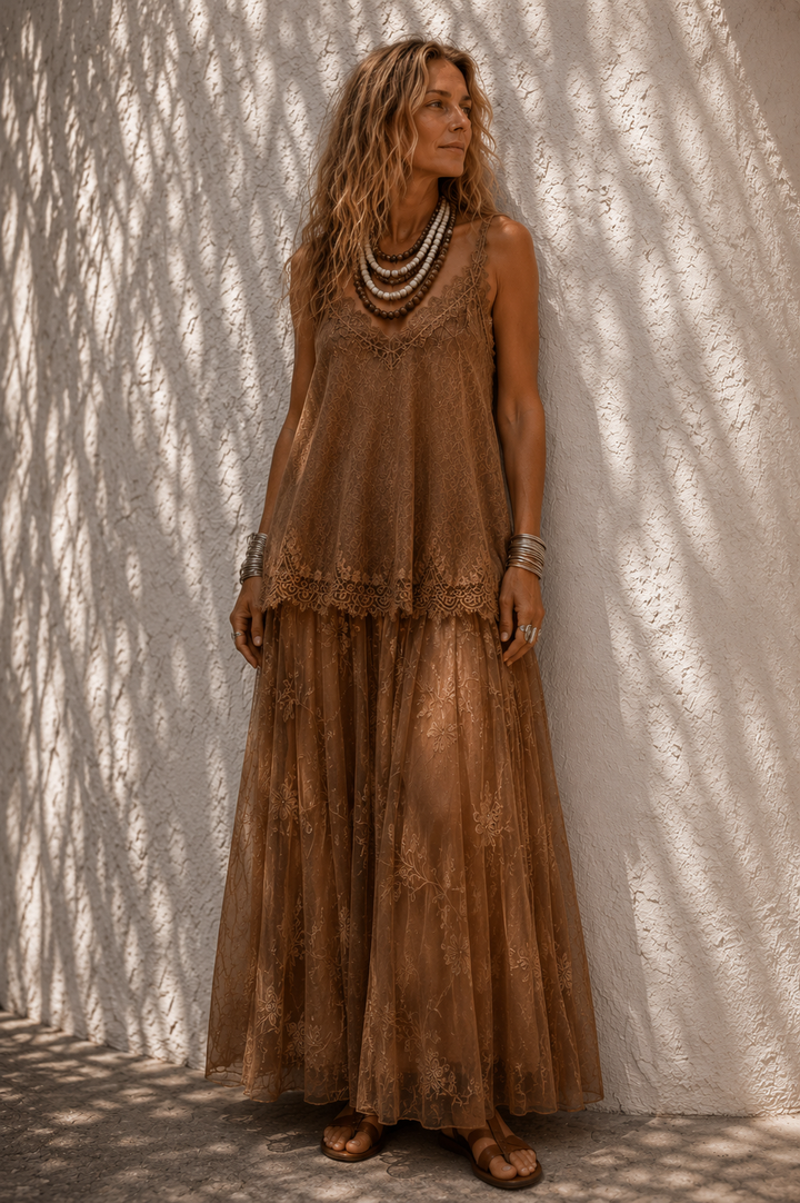 Georgette Sequin Skirt Toffee