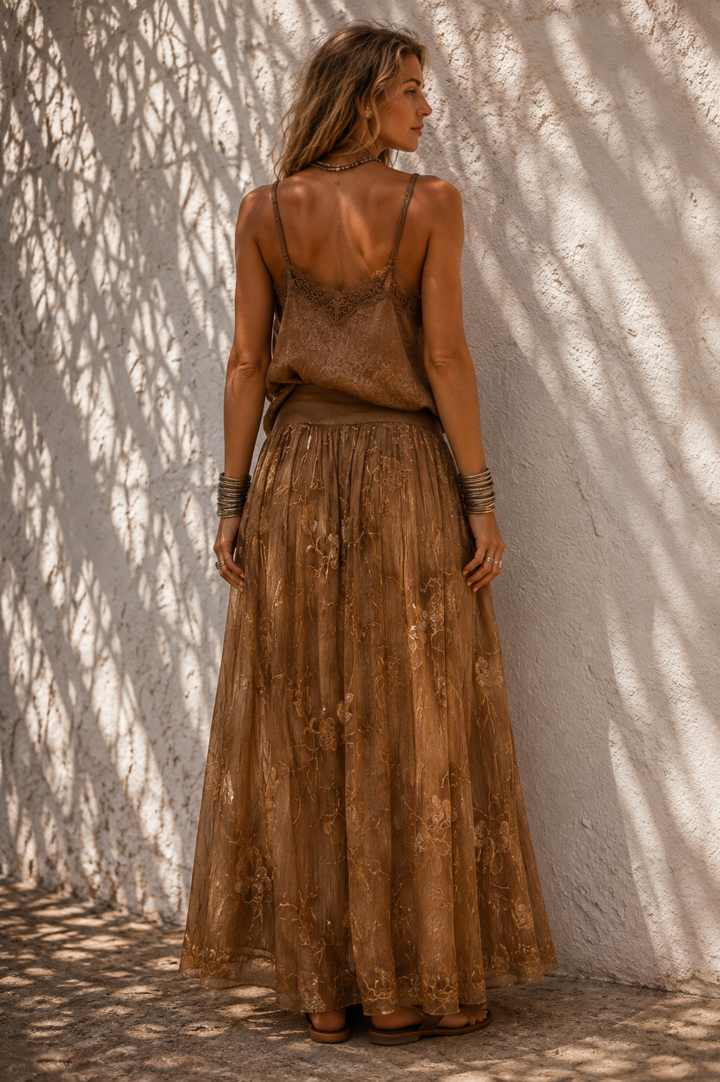 Georgette Sequin Skirt Toffee