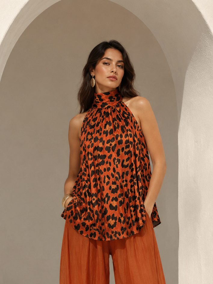Marilla Silky Leopard Top Burnt Orange