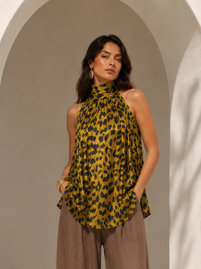 Marilla Silky Leopard Top Golden Mustard