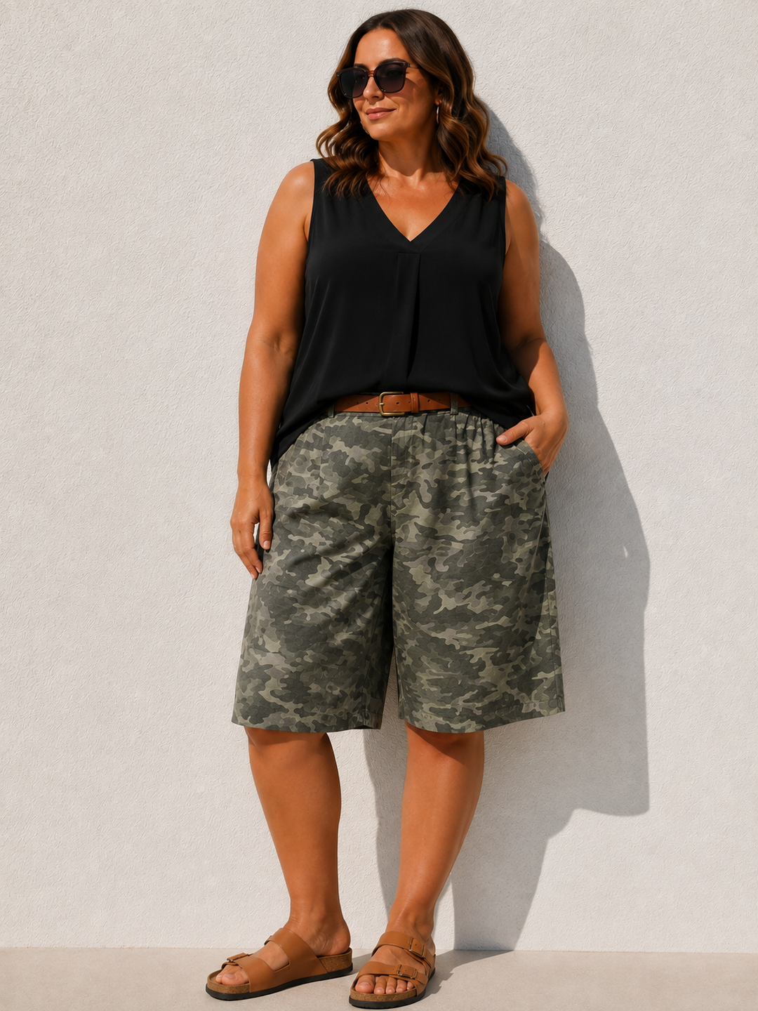 Camo Print Culottes Khaki