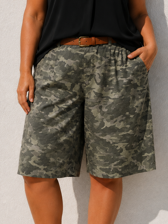 Camo Print Culottes Khaki
