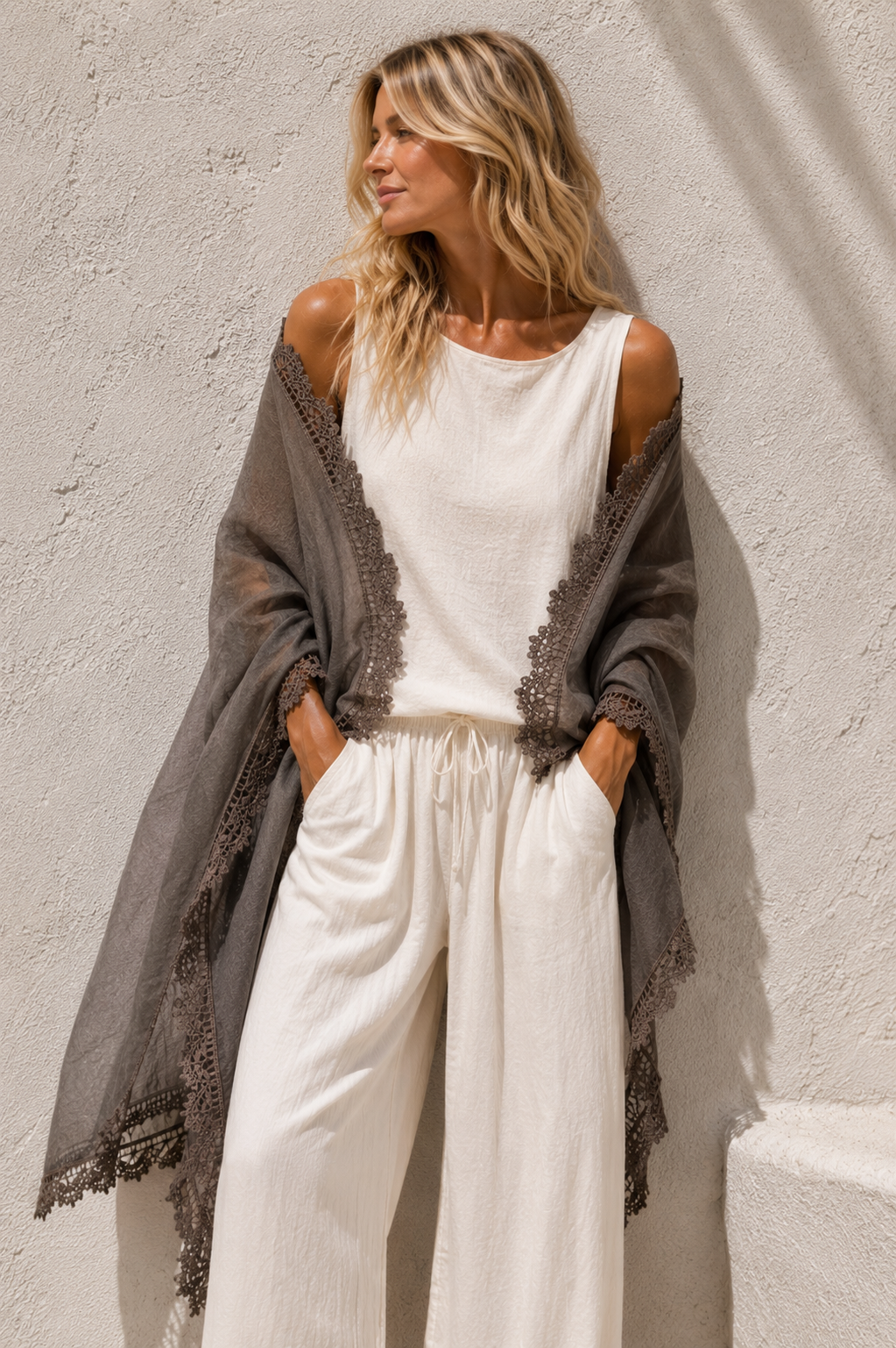 Crochet Edge Shawl Coffee