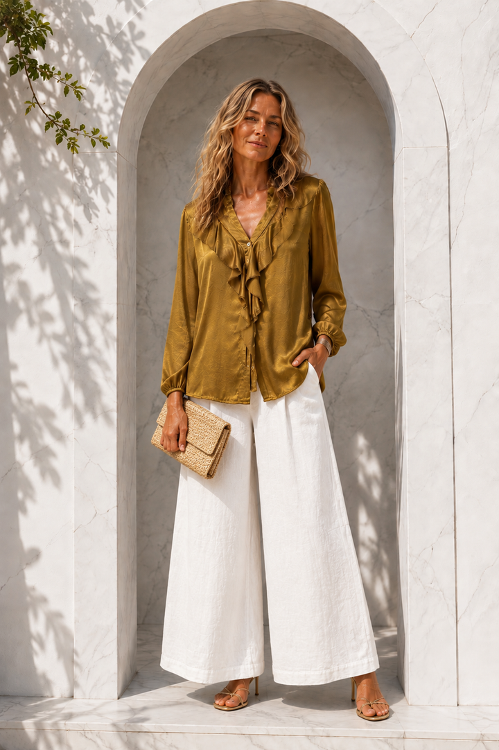 Keiko Silky Ruffle Shirt Golden Mustard