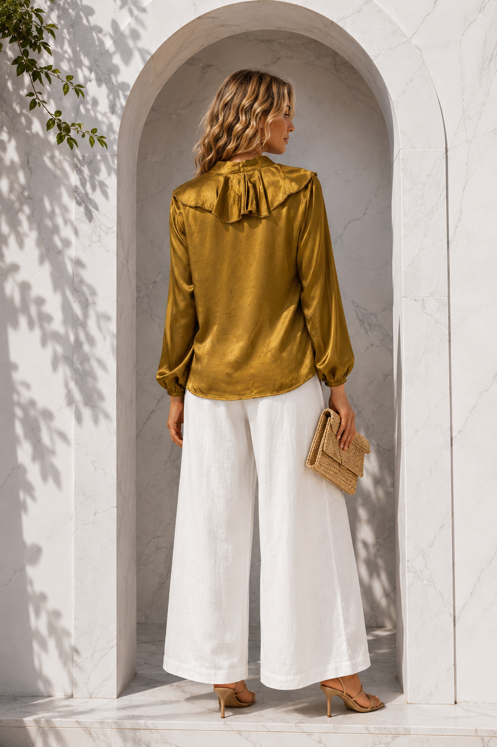 Keiko Silky Ruffle Shirt Golden Mustard
