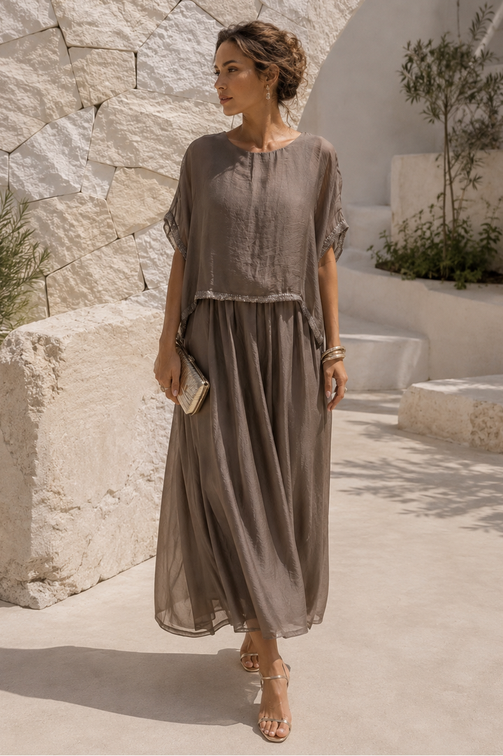 Amora Sequin Sheer Dress Chocolate
