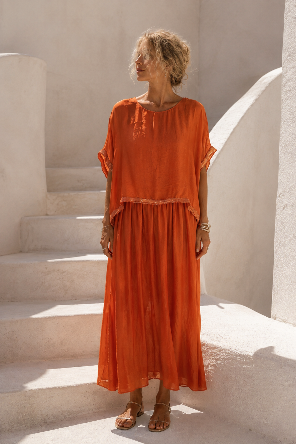 Amora Sequin Sheer Dress Burnt Orange
