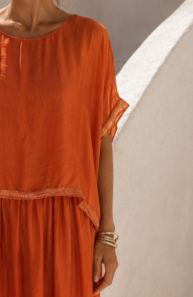 Amora Sequin Sheer Dress Burnt Orange