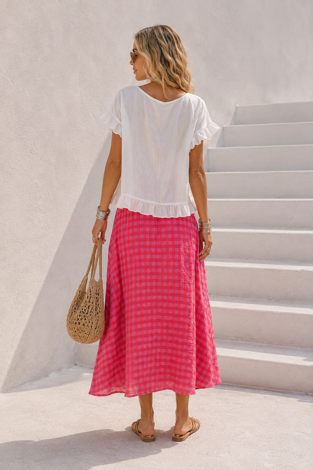 Tallulah Check Skirt Coral