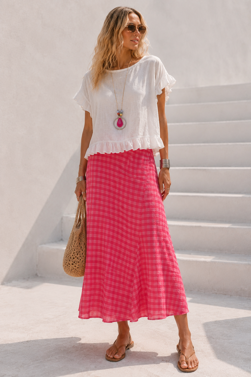 Tallulah Check Skirt Coral