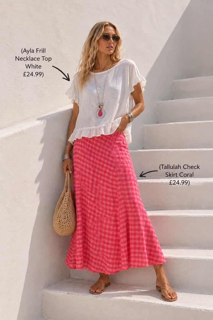 Tallulah Check Skirt Coral