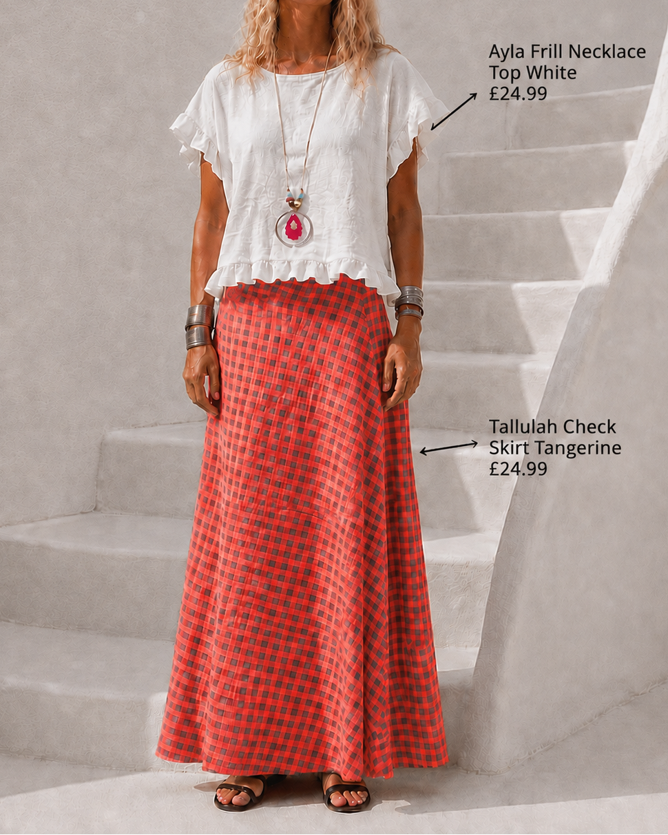 Tallulah Check Skirt Tangerine