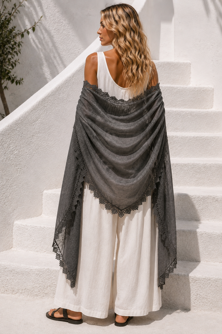 Crochet Edge Shawl Charcoal