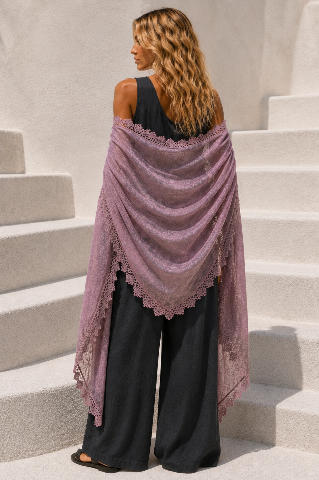 Crochet Edge Shawl Dusky Mauve