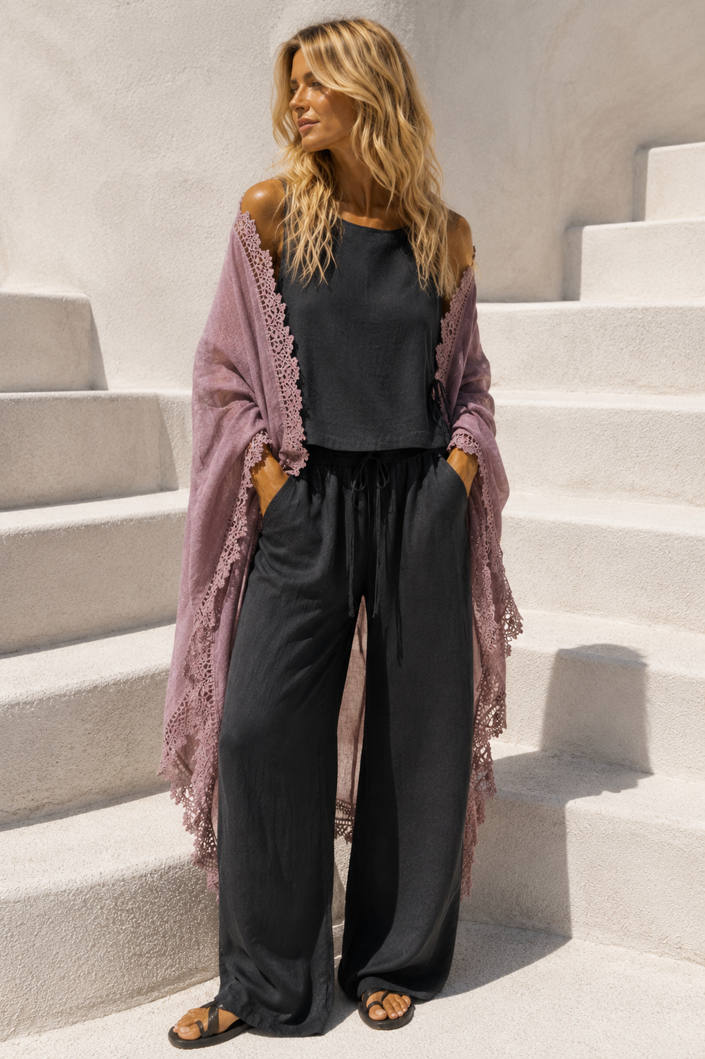 Crochet Edge Shawl Dusky Mauve