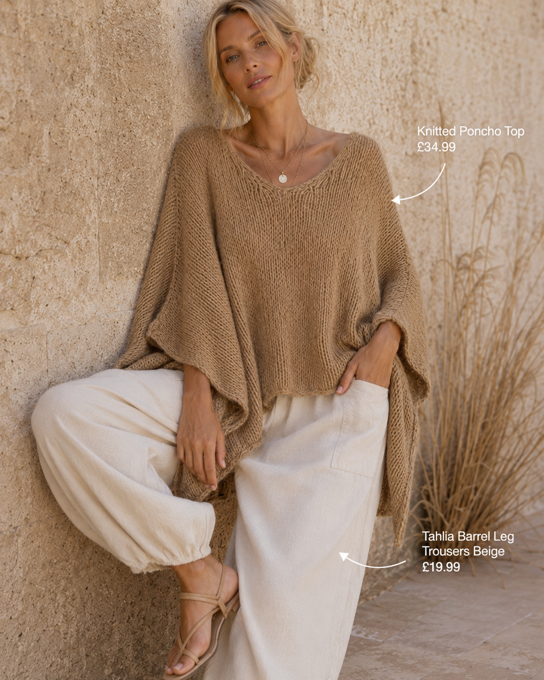 Knitted Poncho Top Coffee