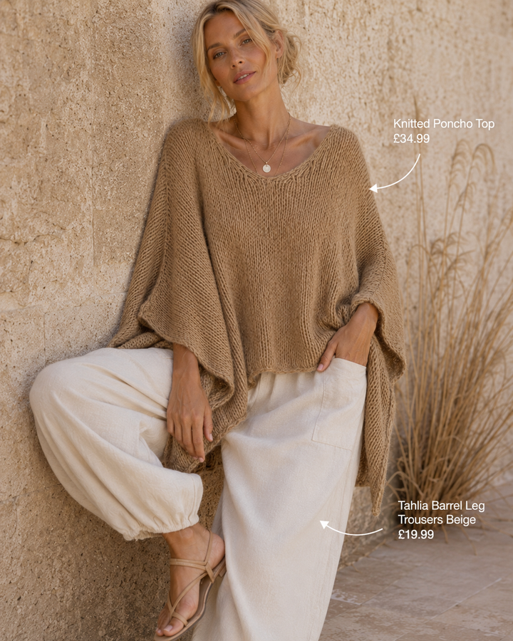 Knitted Poncho Top Coffee
