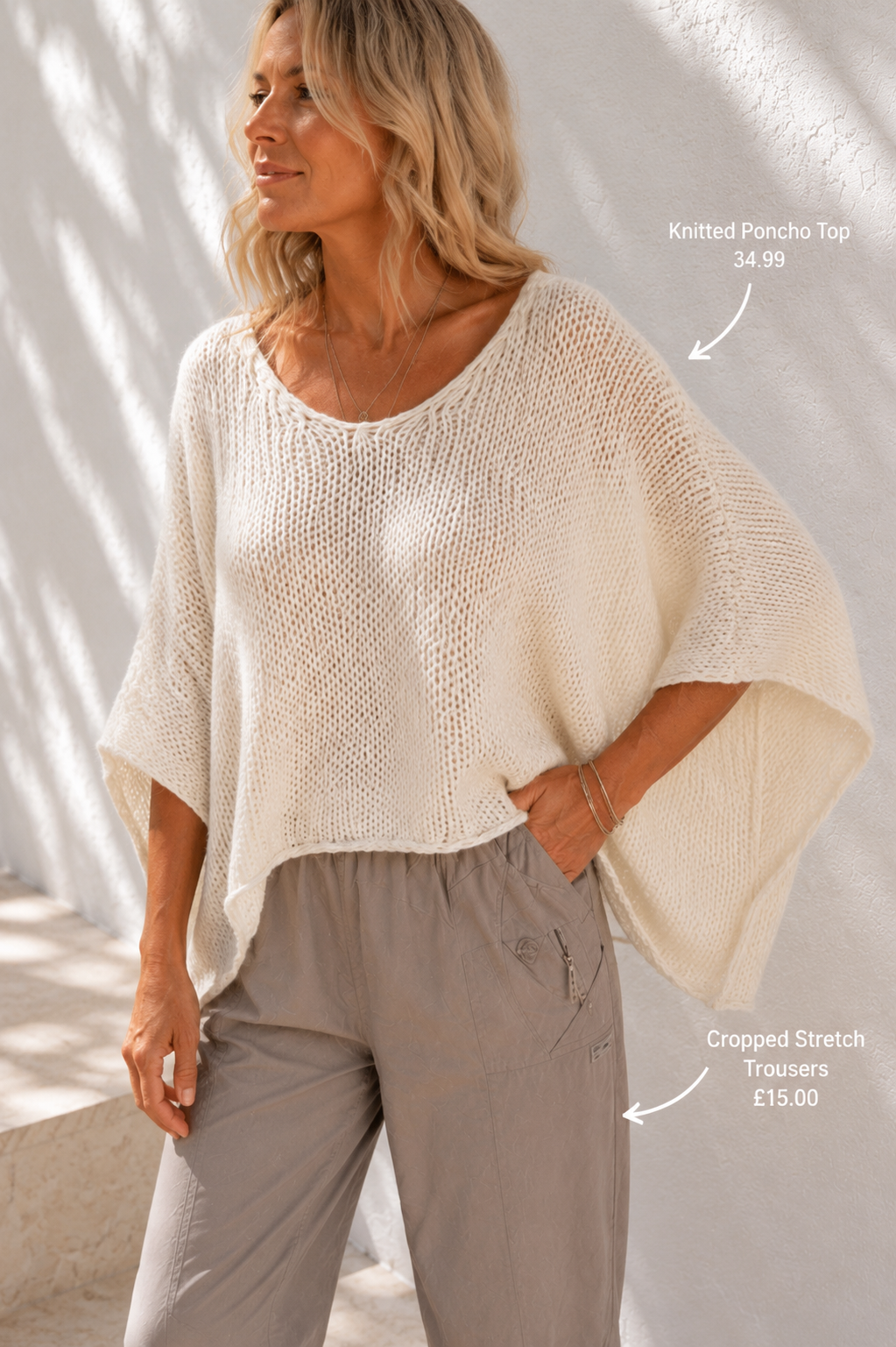 Knitted Poncho Top Cream