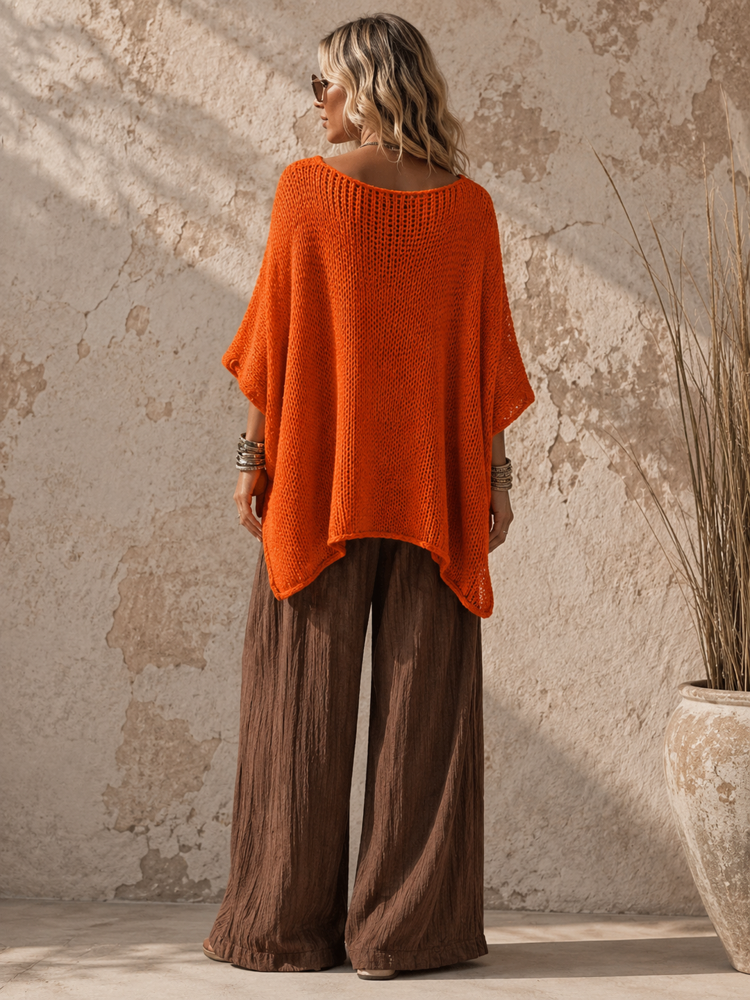 Knitted Poncho Top Orange