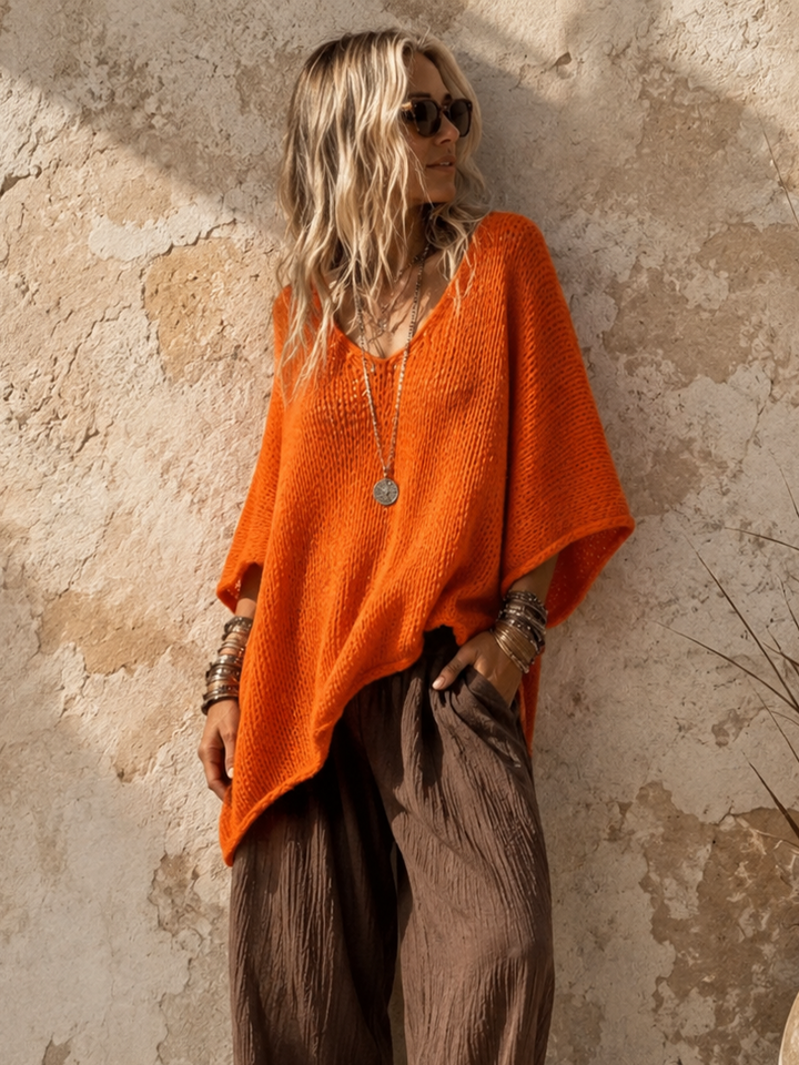 Knitted Poncho Top Orange