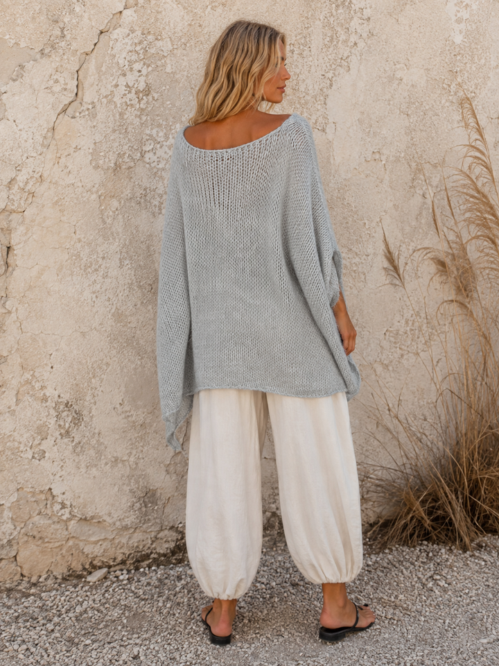 Knitted Poncho Top Silver Grey