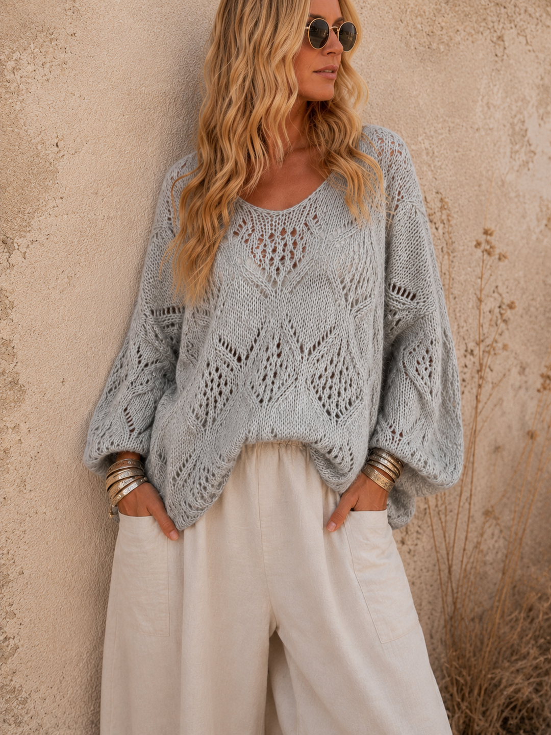 Cloud Diamond Knit Jumper Grey