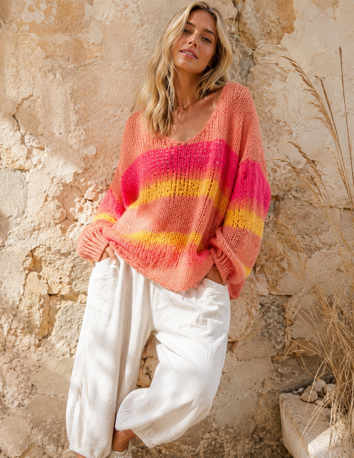 Ombré Striped Oversize Jumper Coral
