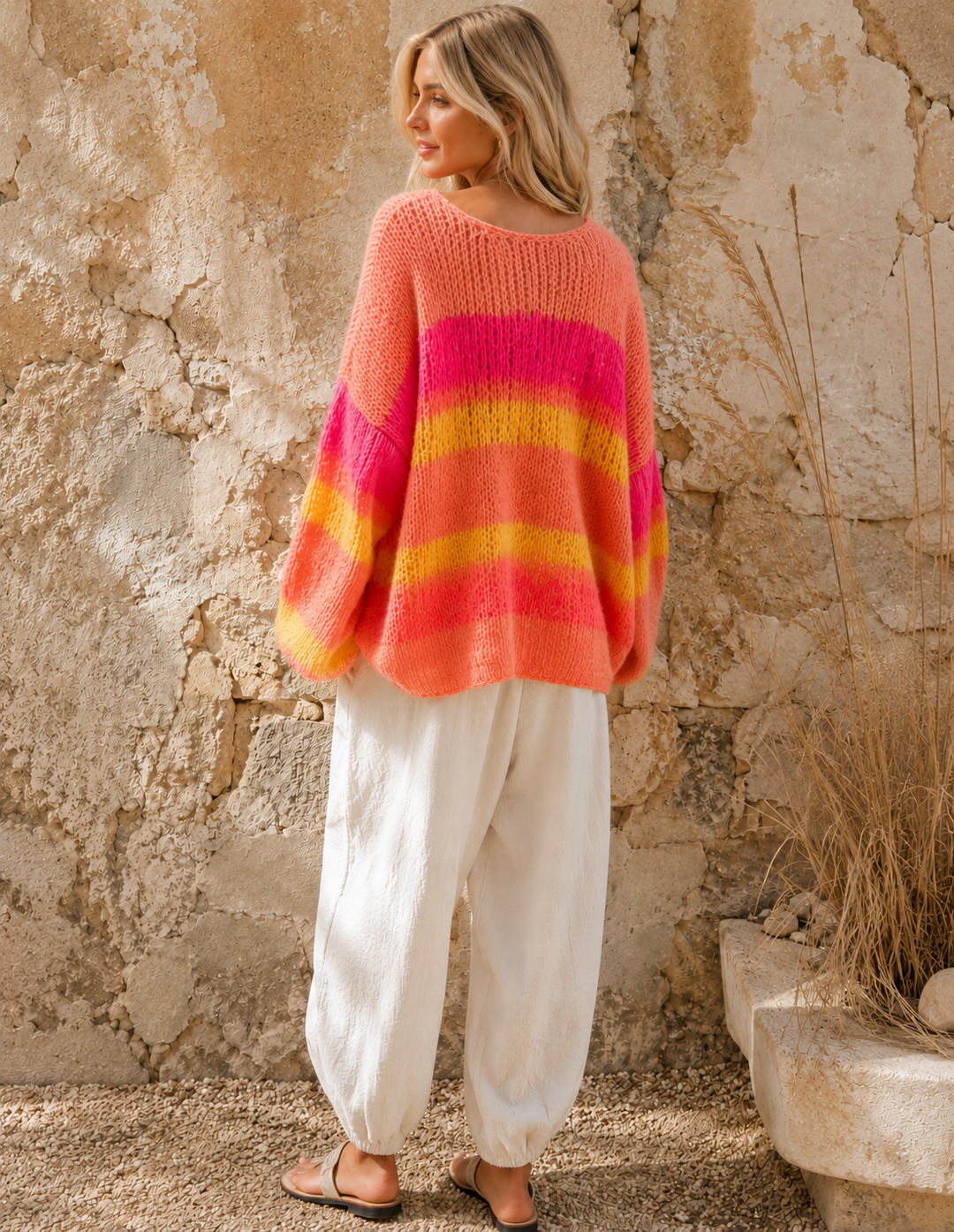 Ombré Striped Oversize Jumper Coral
