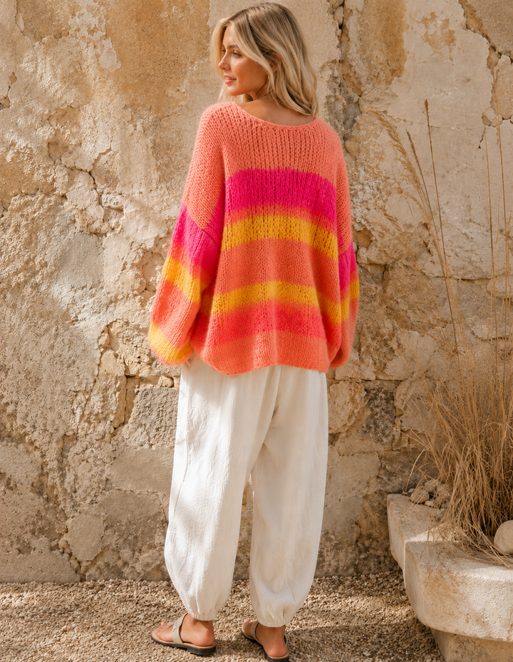 Ombré Striped Oversize Jumper Coral