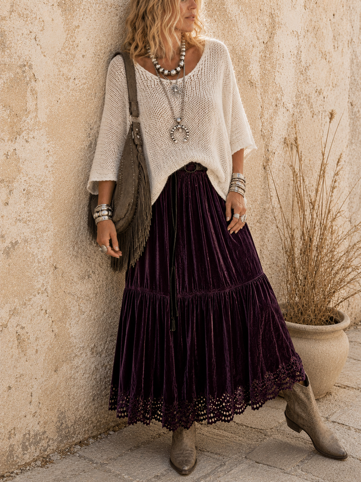 Zola Boho Velvet Skirt Aubergine