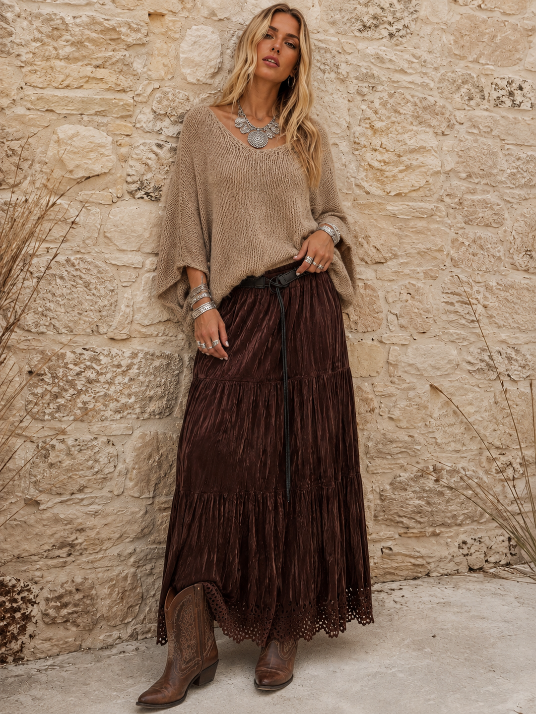 Zola Boho Velvet Skirt Chocolate