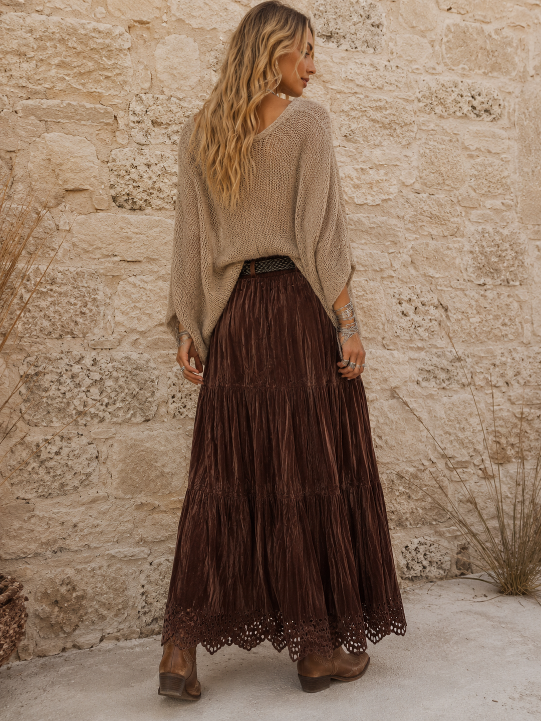 Zola Boho Velvet Skirt Chocolate