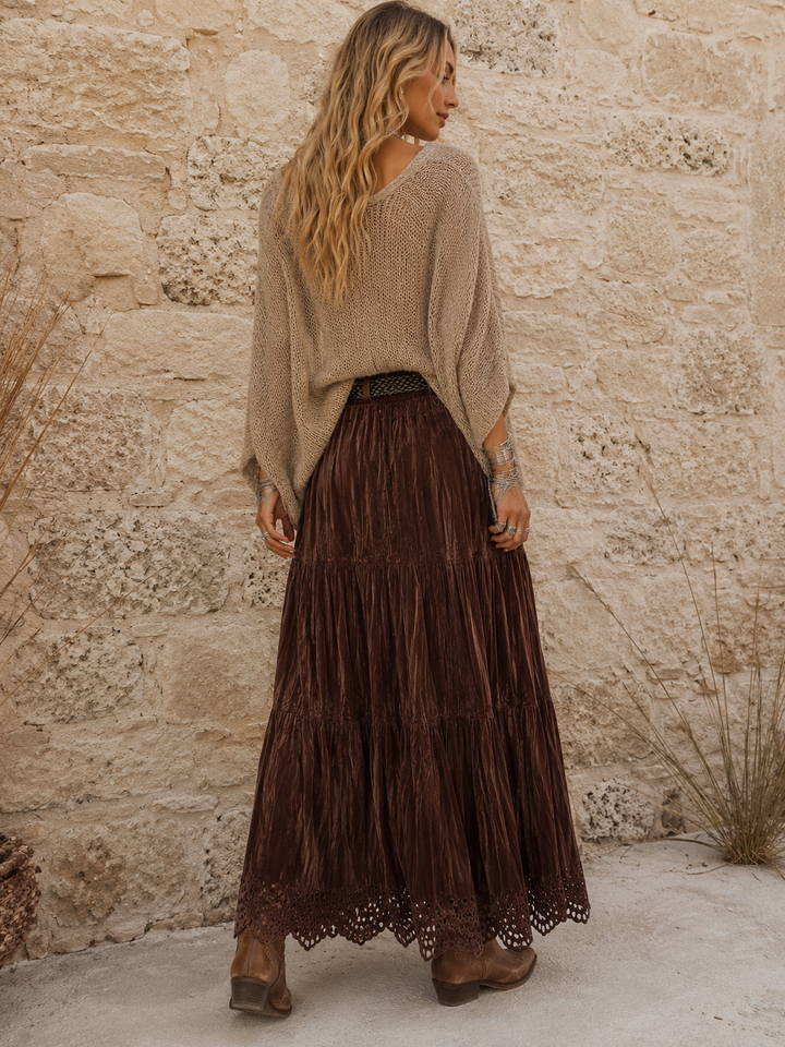 Zola Boho Velvet Skirt Chocolate